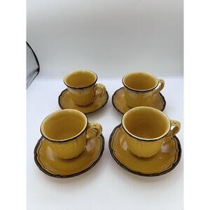4 Cup 4 Saucers La Mancha Gold Poppytrail Metlox Hand Decorated California